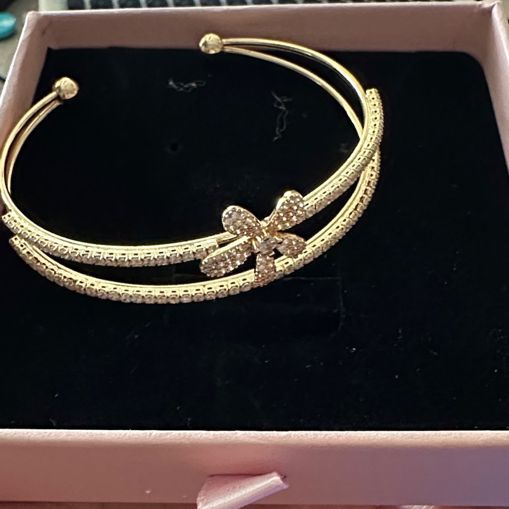 Gold Flower Accent Double-Band Cuff Bracelet